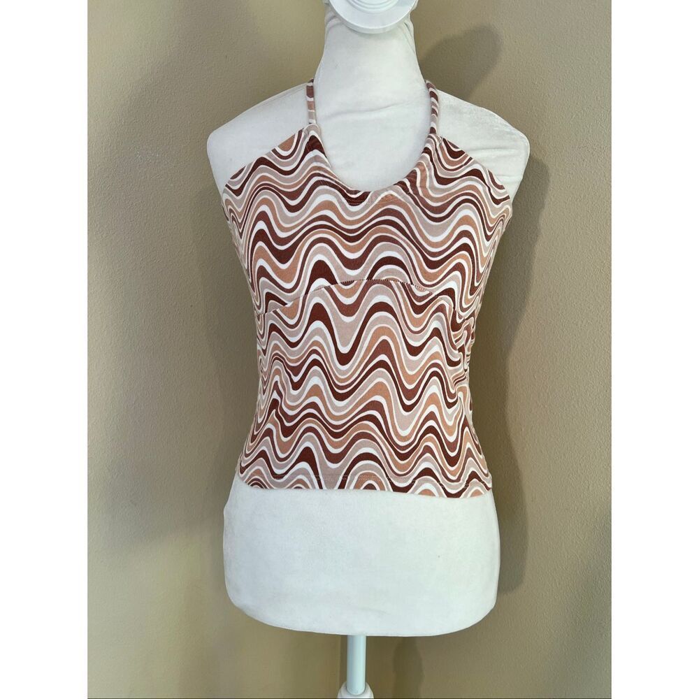 Hollister Brown Beige Swirl Halter Style Crop Top Small